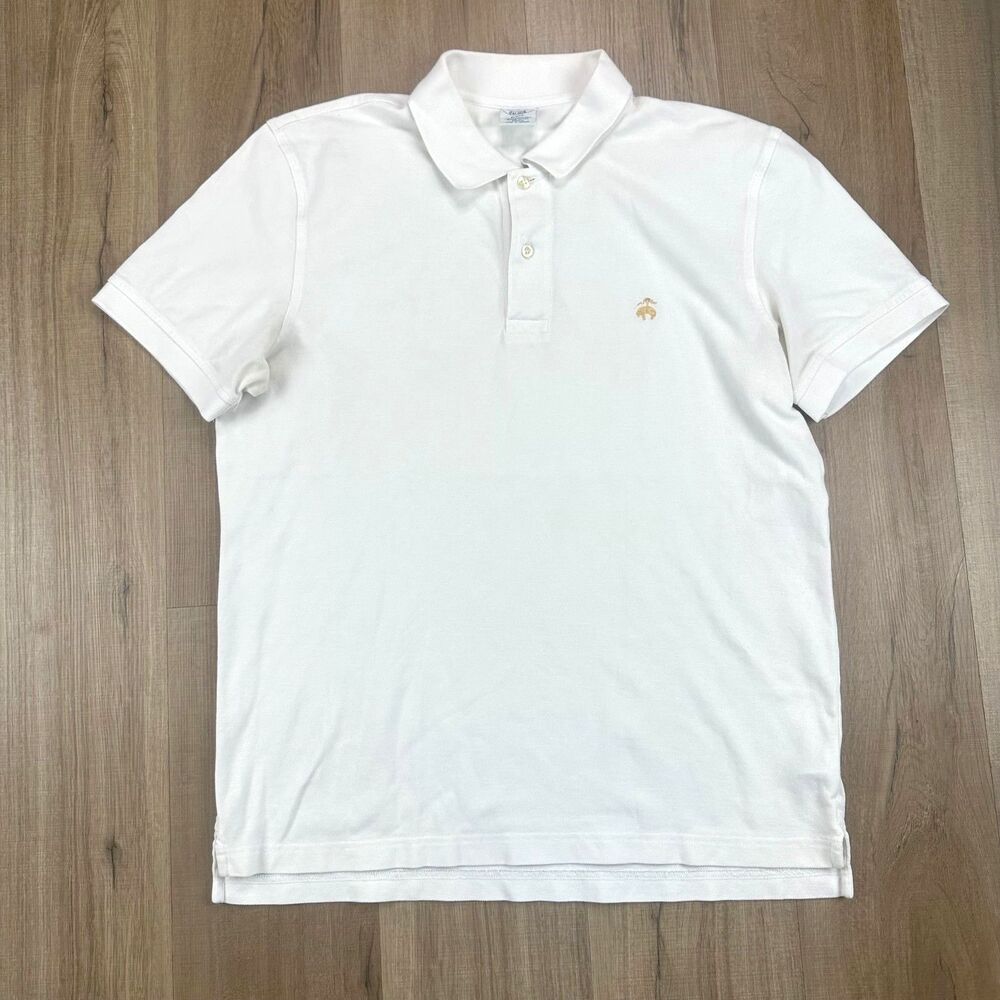 Brooks Brothers Men's Large L Slim Fit White 482 Embroidered Polo Shirt